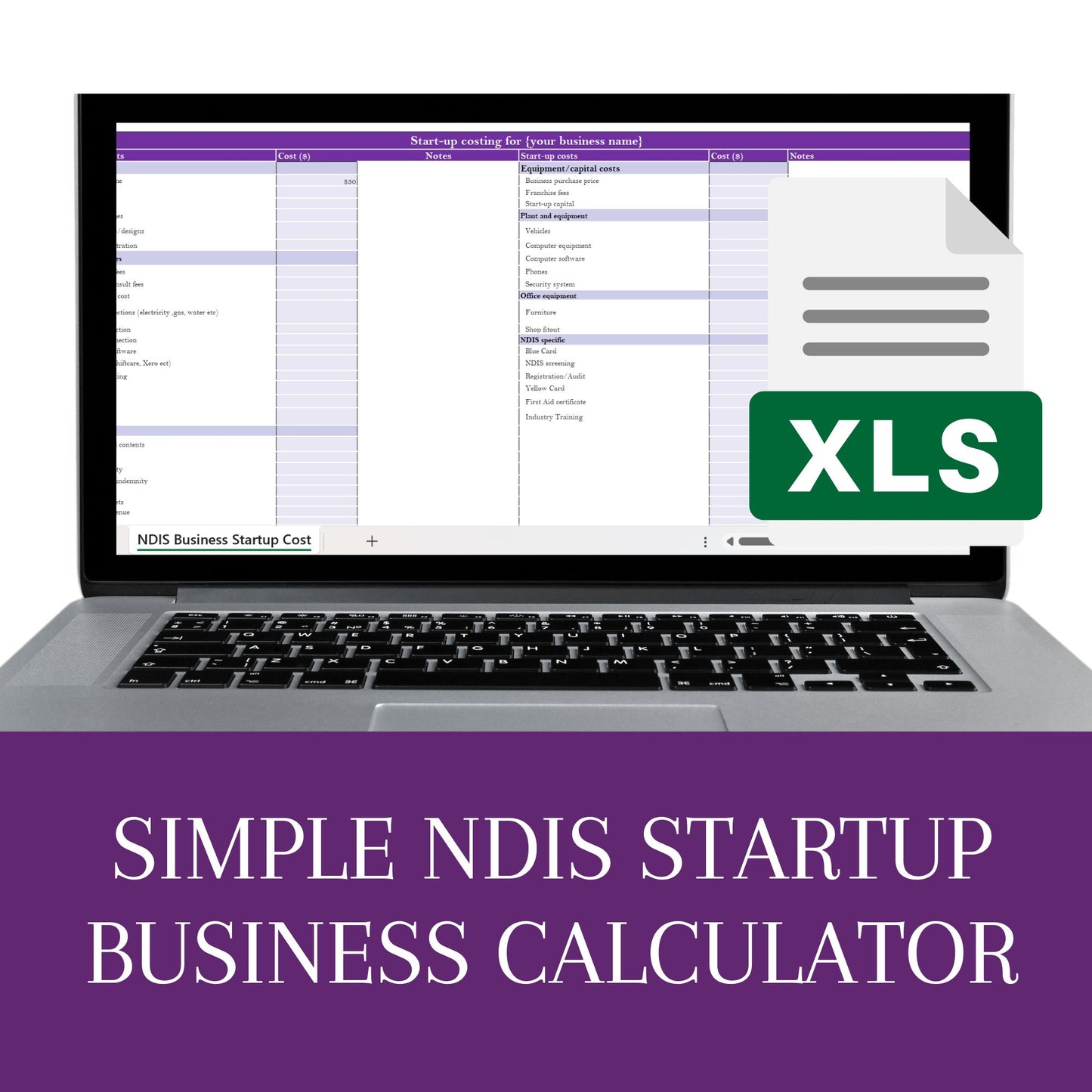 NDIS Start Up Cost Spreadsheet Template - Launchly