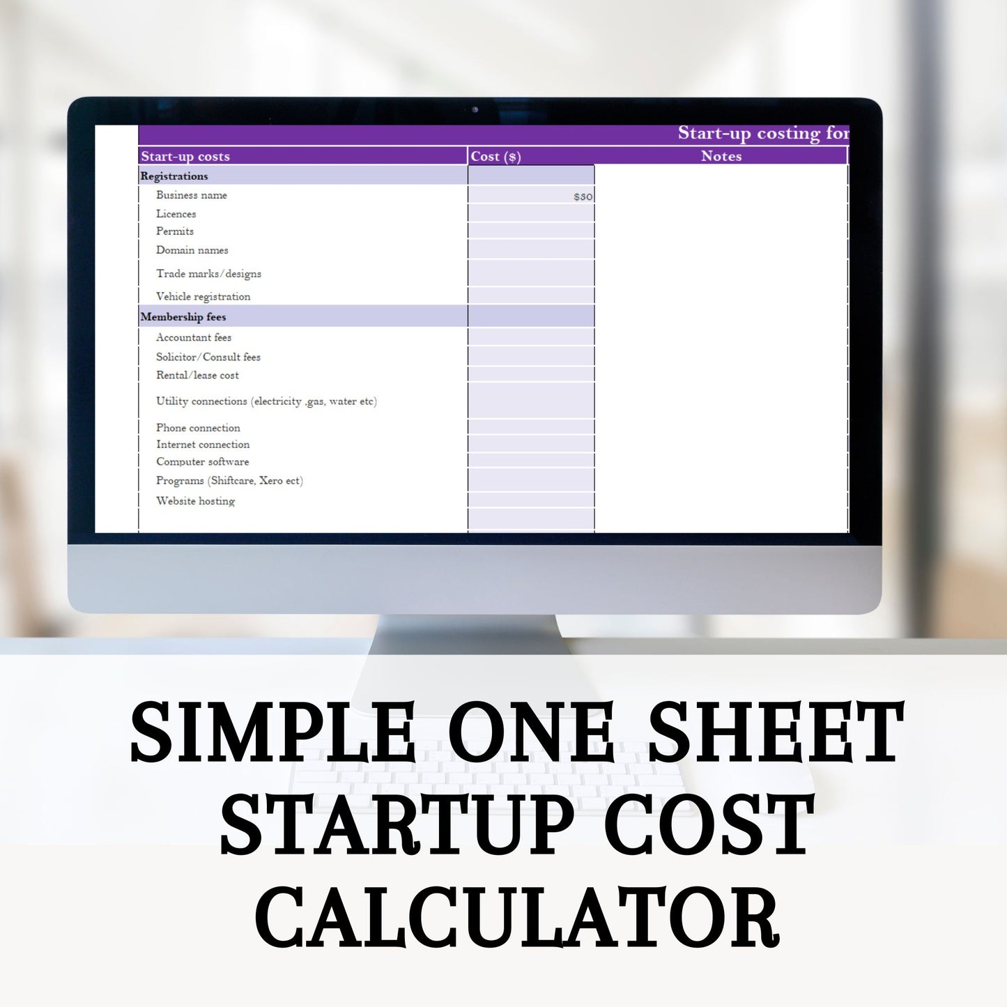NDIS Start Up Cost Spreadsheet Template - Launchly