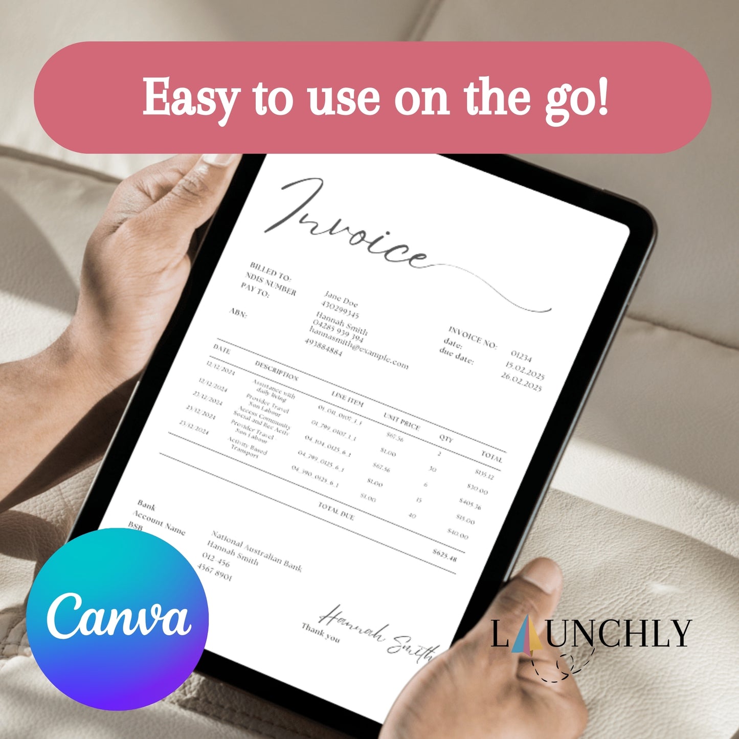 NDIS invoice template - Simple design - Launchly