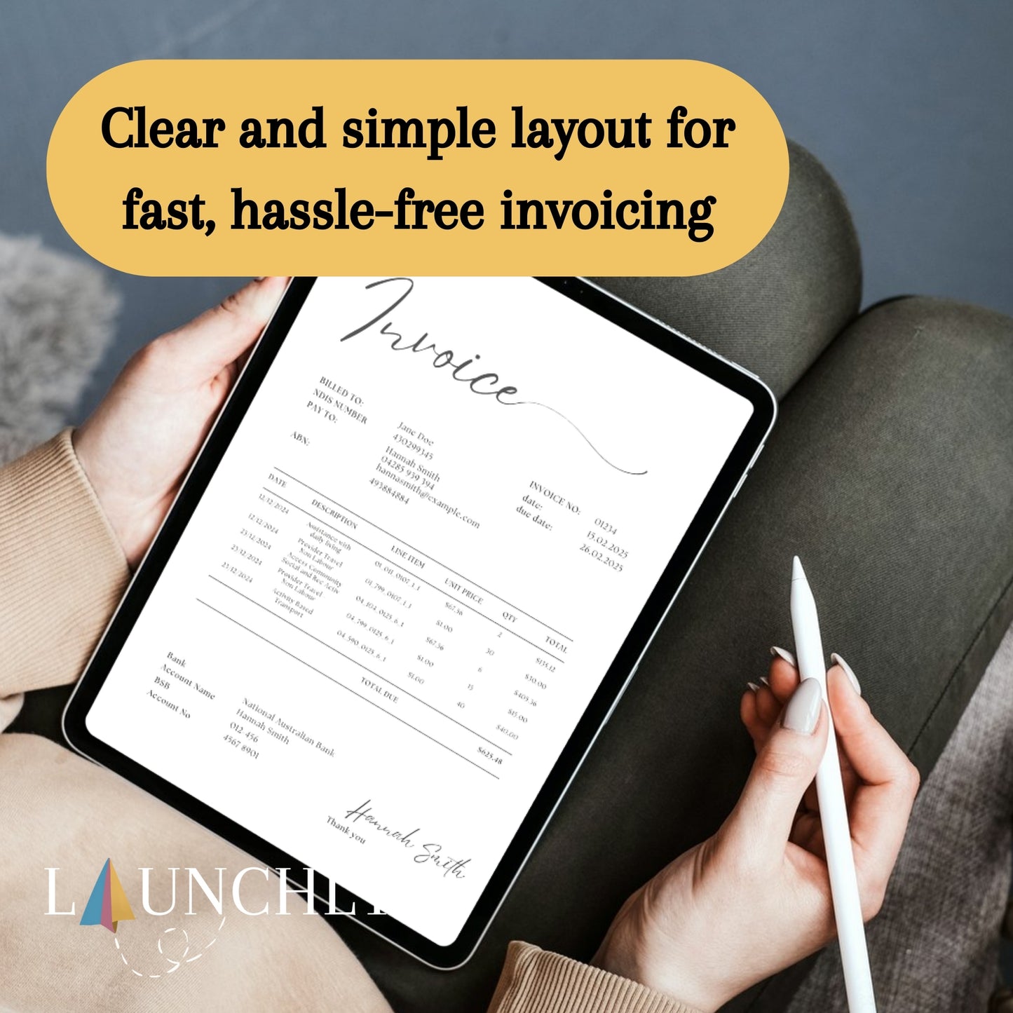 NDIS invoice template - Simple design - Launchly