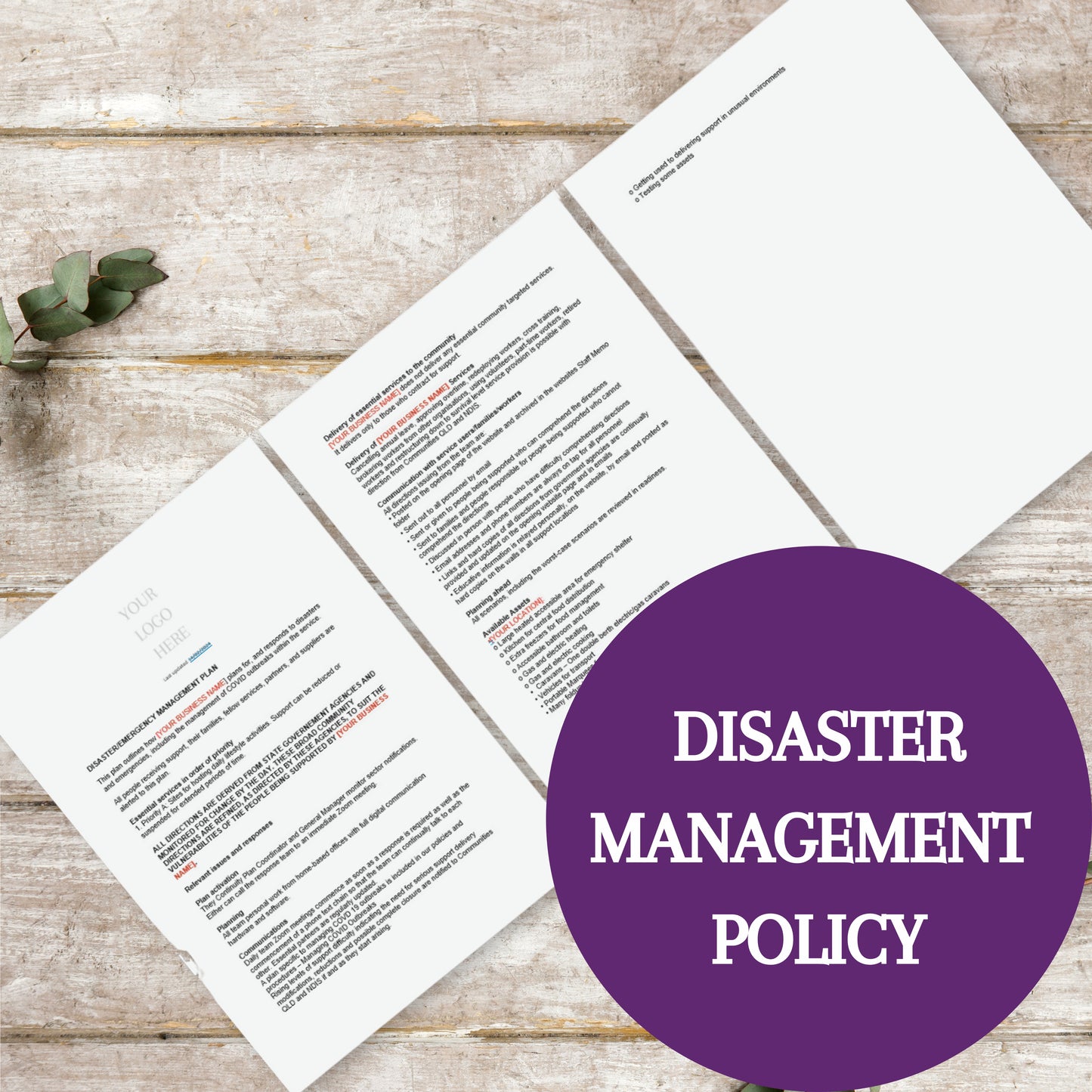Disaster Management Plan Policy Template