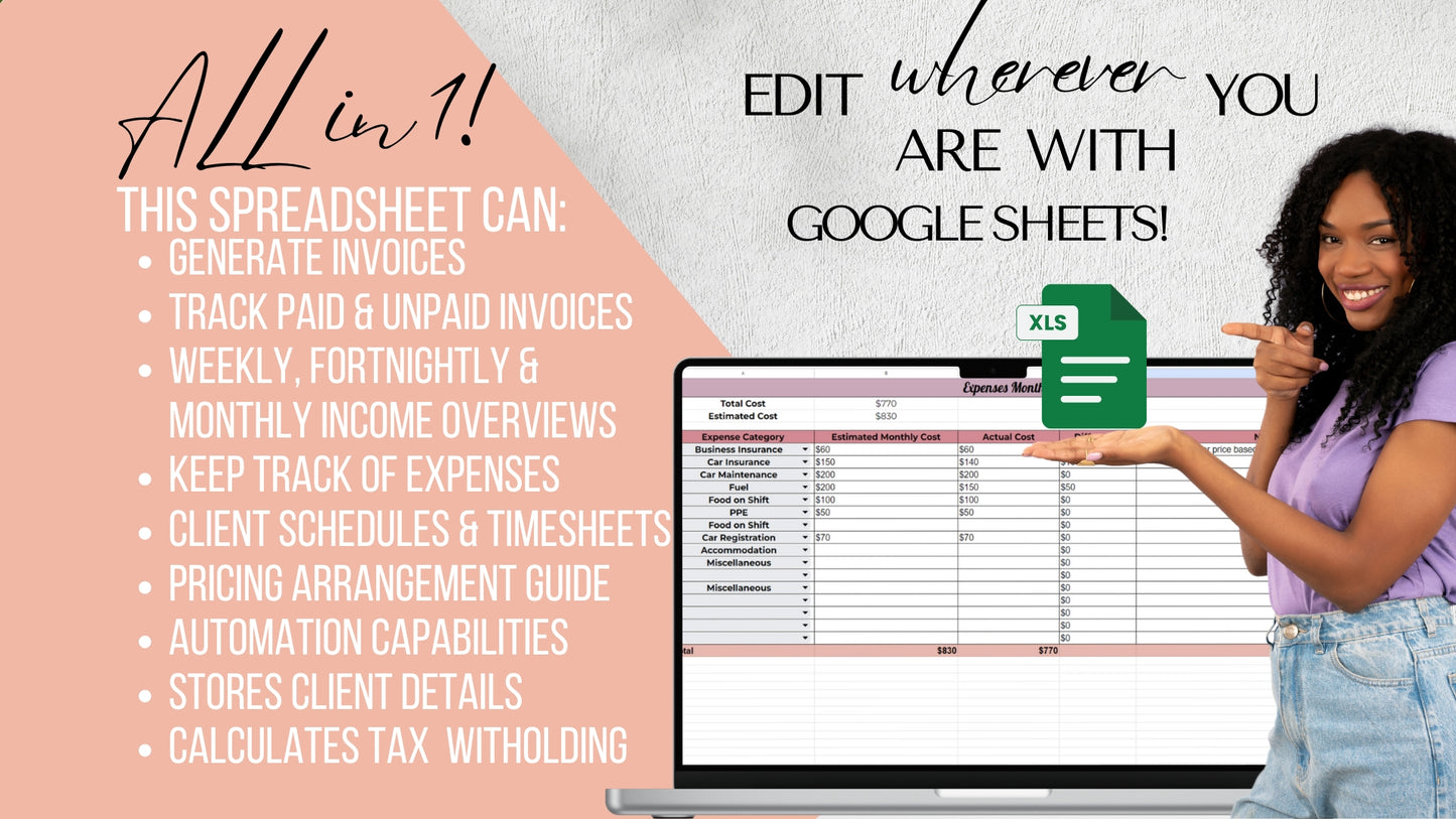 NDIS Sole Trader Client and business bookkeeping google sheet template
