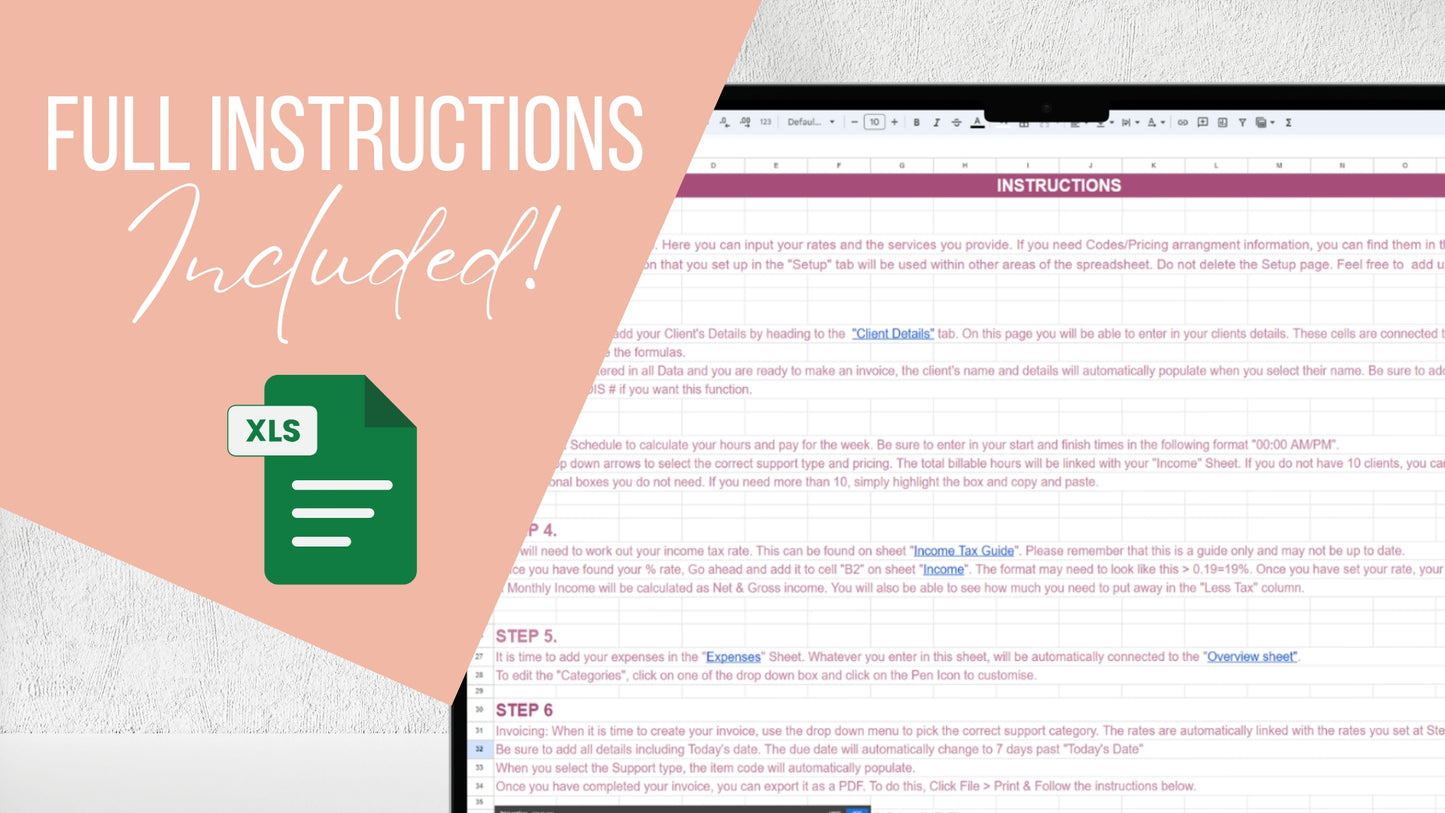 NDIS Sole Trader Client and business bookkeeping google sheet template